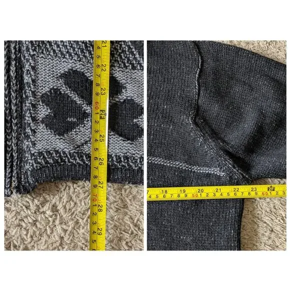 Aran Crafts Hoddie Sweater Full Zip Womens L Black-Gray Merino Wool Shamrock - Picture 6 of 9